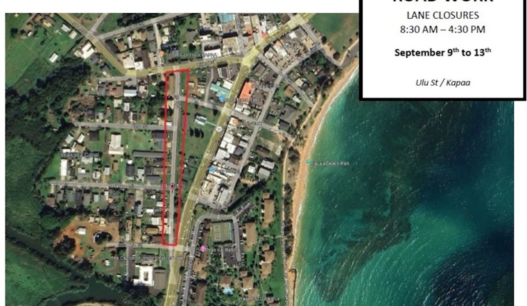 Scheduled Ulu Street Lane Closure for Road Resurfacing in Kapa‘a from Sept. 9-13