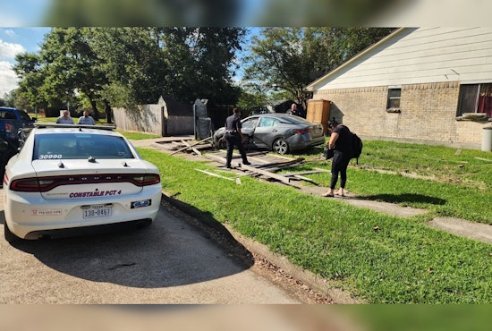 Search Underway for Suspect After Stolen Car Crashes Into Houston Home's Gate