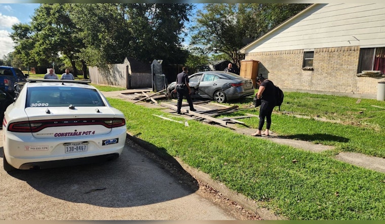 Search Underway for Suspect After Stolen Car Crashes Into Houston Home's Gate