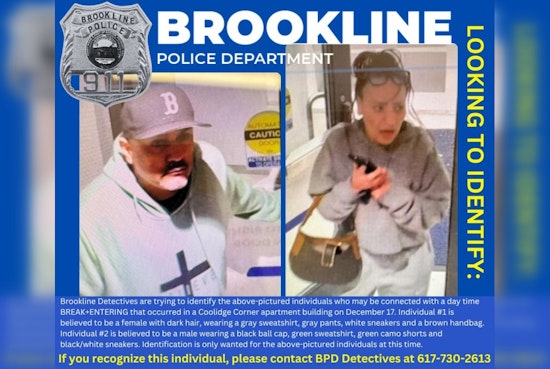 Brookline Police Seek Public's Help in Identifying Two Linked to Coolidge Corner Break-In
