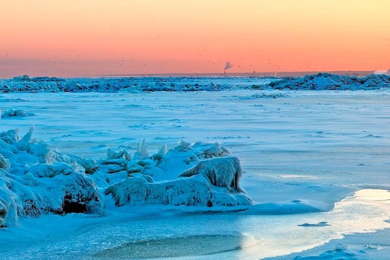 Canadian Freighter The Manitoulin Freed from Lake Erie's Ice Crew Safe