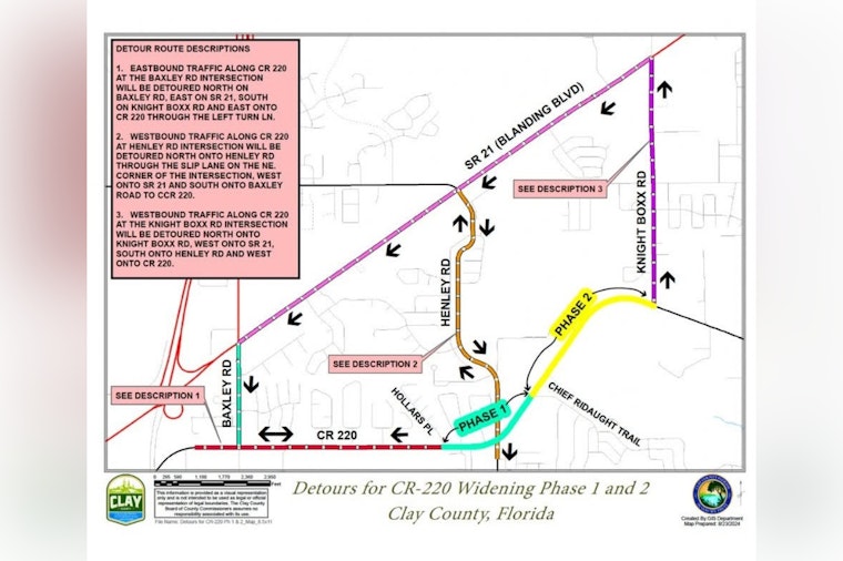 Clay County Road 220 Lane-Widening Construction to Begin, Commuters to Face 16-Month Detour