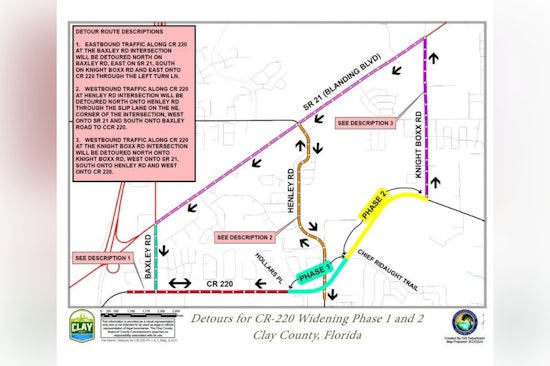Clay County Road 220 Lane-Widening Construction to Begin, Commuters to Face 16-Month Detour