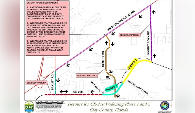 Clay County Road 220 Lane-Widening Construction to Begin, Commuters to Face 16-Month Detour