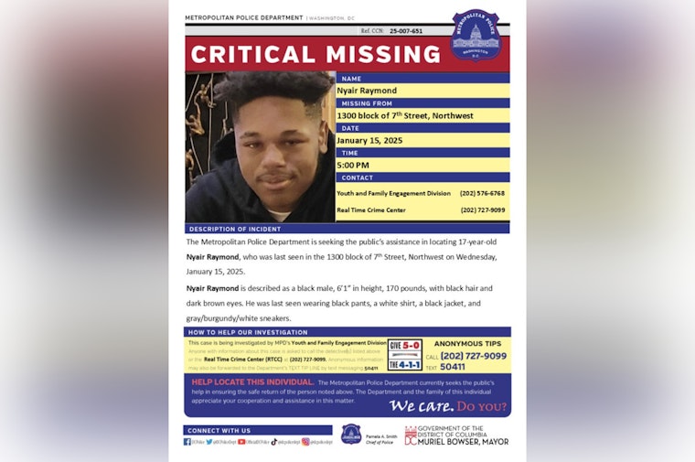 DC Police Issue Critical Alert for Missing Teenager Nyair Raymond, Seek Public's Help