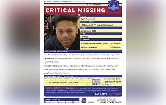 DC Police Issue Critical Alert for Missing Teenager Nyair Raymond, Seek Public's Help