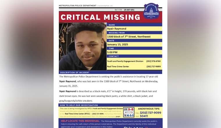 DC Police Issue Critical Alert for Missing Teenager Nyair Raymond, Seek Public's Help