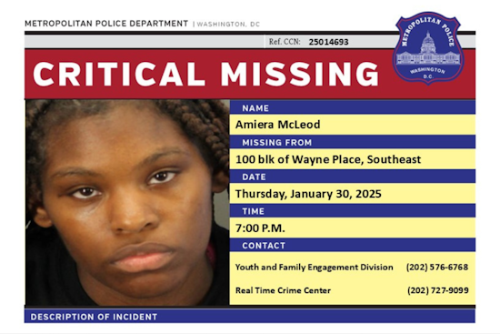 DC Police Seek Public's Help in Locating Missing 19-Year-Old Amiera McLeod