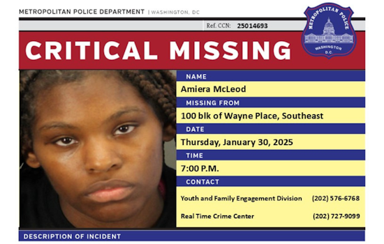 DC Police Seek Public's Help in Locating Missing 19-Year-Old Amiera McLeod