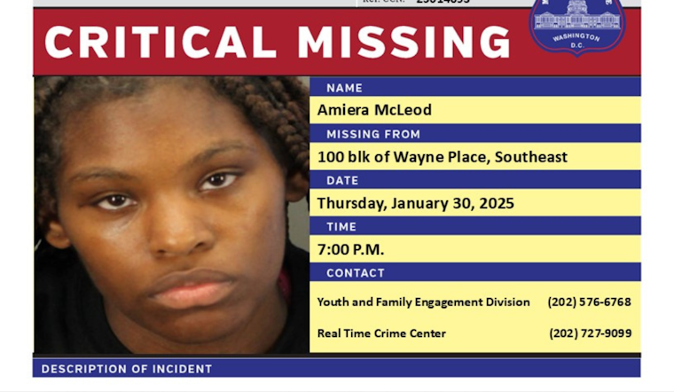 DC Police Seek Public's Help in Locating Missing 19-Year-Old Amiera McLeod