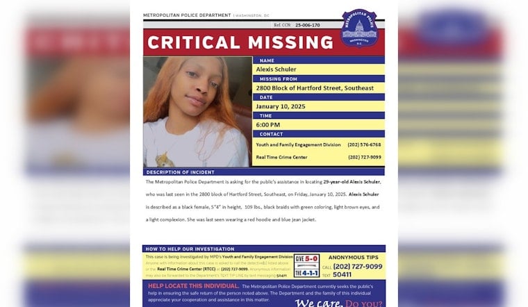 DC Police Seek Public's Help in Locating Missing Woman, Alexis Schuler Last Seen on Hartford Street SE