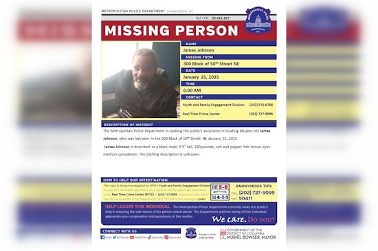 DC Police Seek Public's Help to Locate Missing 68-Year-Old Man in Northeast District