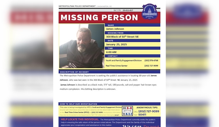 DC Police Seek Public's Help to Locate Missing 68-Year-Old Man in Northeast District