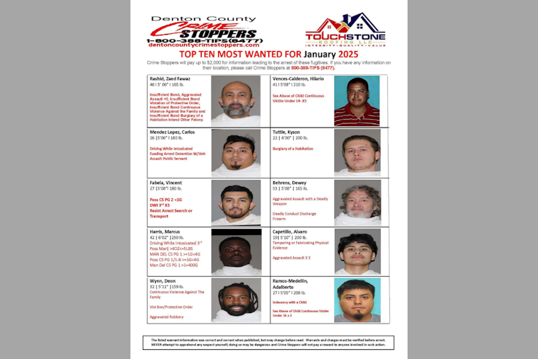 Denton County Sheriff Seeks Public Help to Find Wanted Individuals, Offers $2000 Reward