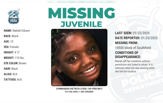 Detroit Police Seek Public's Aid in Search for Missing 13-Year-Old Nakiah Gibson