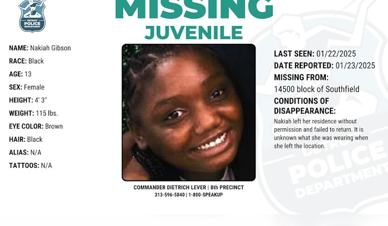 Detroit Police Seek Public's Aid in Search for Missing 13-Year-Old Nakiah Gibson