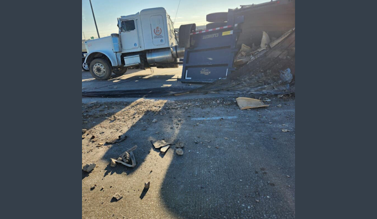 Driver Uninjured as Overturned Truck Disrupts Northbound I-35 Traffic in Dallas County