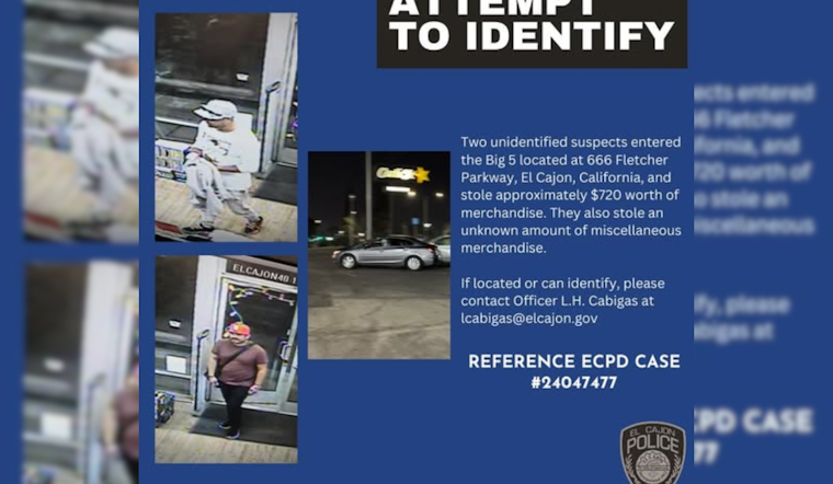 El Cajon Police Seek Public Aid to Identify Suspects in Big 5 Sporting Goods Store Theft