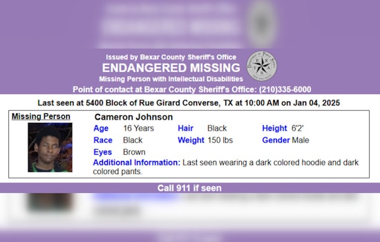 Endangered Missing Person Alert for Teen Cameron Johnson Discontinued in Bexar County
