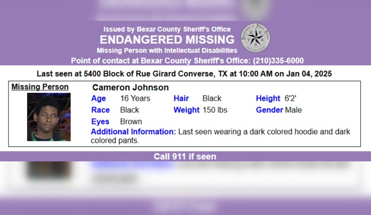 Endangered Missing Person Alert for Teen Cameron Johnson Discontinued in Bexar County