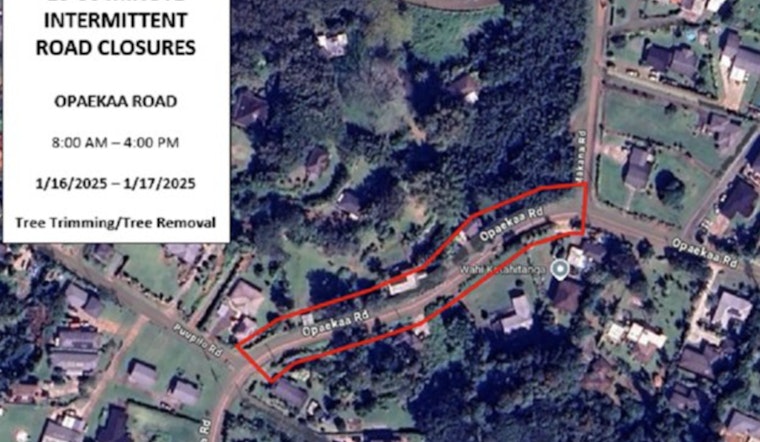 Kauai Traffic Alert Opaekaa Road to Close Lanes and Cause Delays for Tree Trimming Jan. 16-17
