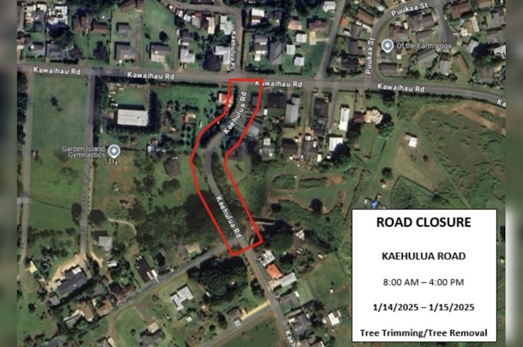 Kawaihau Road Closure Scheduled as Kaehulua Road Shuts Down for Tree Trimming on Jan 14-15