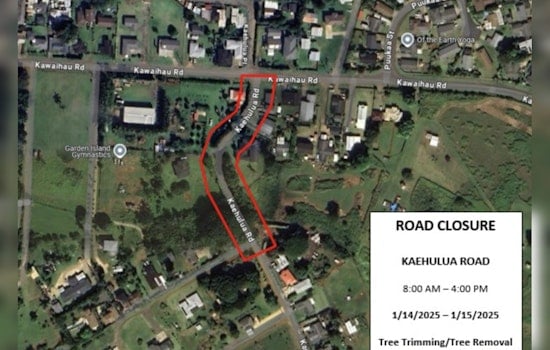 Kawaihau Road Closure Scheduled as Kaehulua Road Shuts Down for Tree Trimming on Jan 14-15