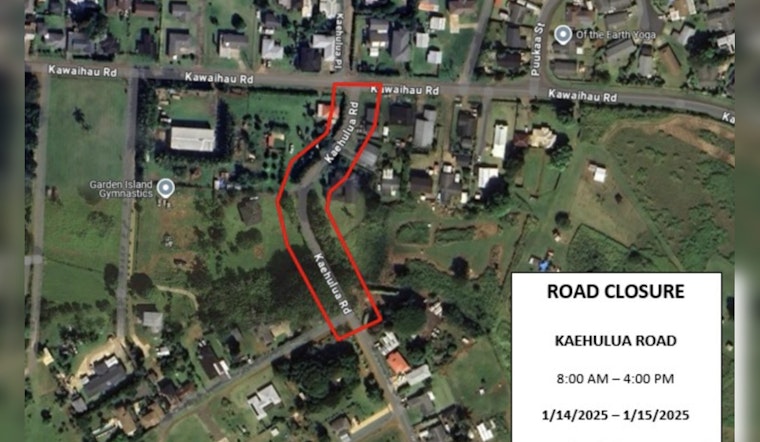 Kawaihau Road Closure Scheduled as Kaehulua Road Shuts Down for Tree Trimming on Jan 14-15