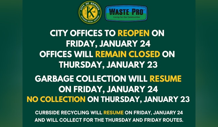 Kenner City Offices Reopen and Services Resume After Winter Storm as Officials Urge Conservative Water Usage