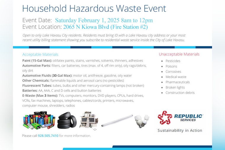 Lake Havasu City to Host Free Household Hazardous Waste Disposal Event