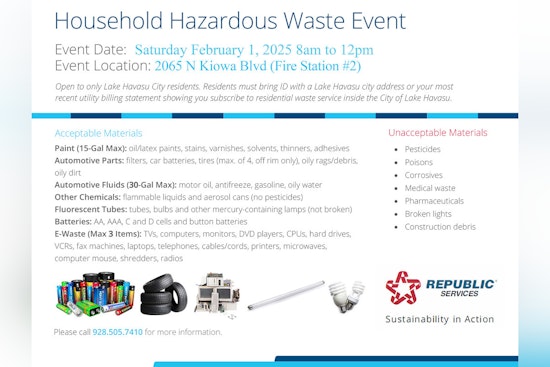 Lake Havasu City to Host Free Household Hazardous Waste Disposal Event