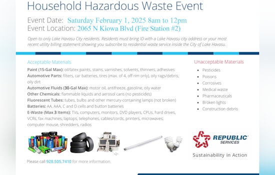 Lake Havasu City to Host Free Household Hazardous Waste Disposal Event