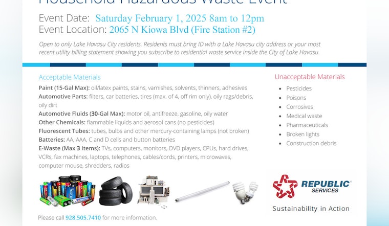 Lake Havasu City to Host Free Household Hazardous Waste Disposal Event