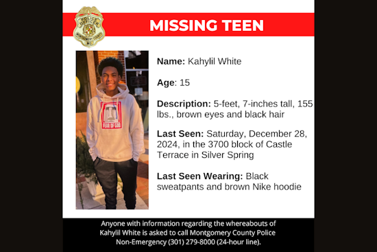 Montgomery County Police Seek Public's Assistance in Locating Missing Silver Spring Teen Kahyil White