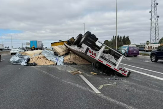 Overturned Lumber Truck Snarls Traffic on Florida's Turnpike in Orange County