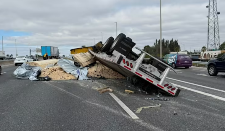 Overturned Lumber Truck Snarls Traffic on Florida's Turnpike in Orange County