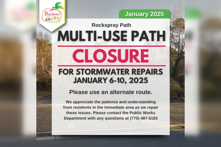 Peachtree City Announces Temporary Closure of Rockspray Path for Repairs, Offers Detours and Support