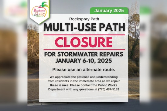 Peachtree City Announces Temporary Closure of Rockspray Path for Repairs, Offers Detours and Support