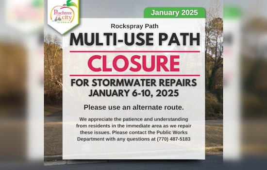 Peachtree City Announces Temporary Closure of Rockspray Path for Repairs, Offers Detours and Support