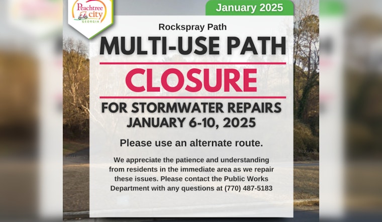 Peachtree City Announces Temporary Closure of Rockspray Path for Repairs, Offers Detours and Support
