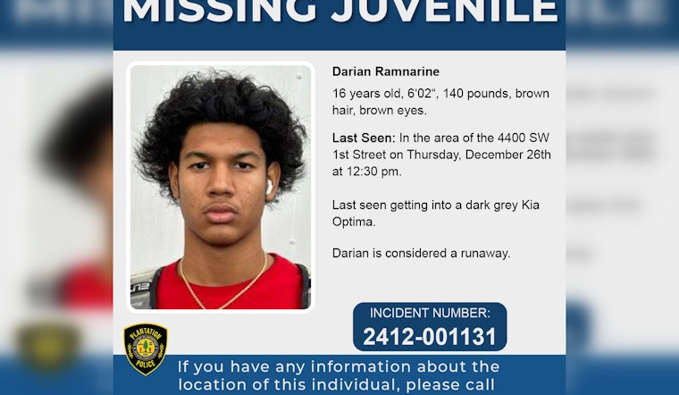 Plantation Community and Police Seek Public's Help in Locating Missing Teen Darian Ramnarine