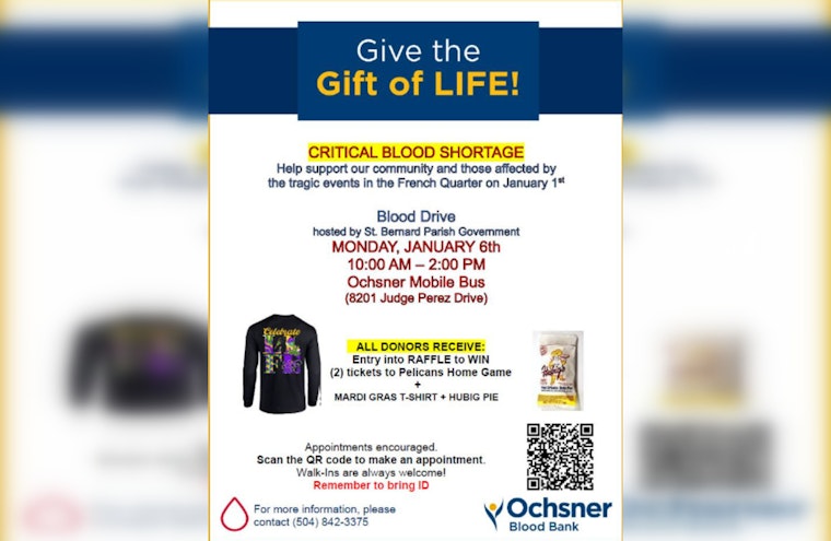 St. Bernard Parish and Ochsner Blood Bank Host Urgent Blood Drive in New Orleans After New Year's Attack