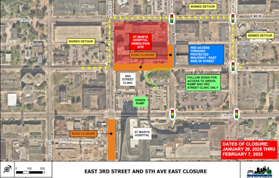 St. Mary's Hospital Demolition Leads to Traffic Reroutes on East Third Street and Fifth Avenue in Duluth