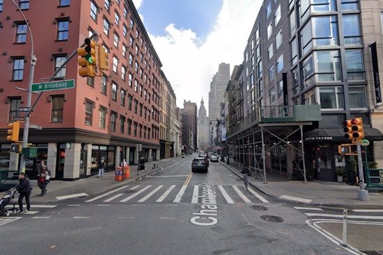 Two Injured as Taxi Collides with BMW in Tribeca, Crashes into Scaffolding