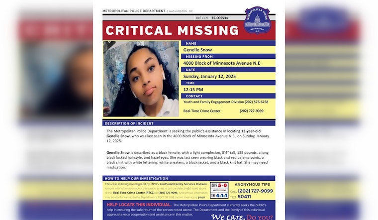 Urgent Alert Issued for Missing 13-Year-Old Genelle Snow in Washington D.C., Public's Help Solicited
