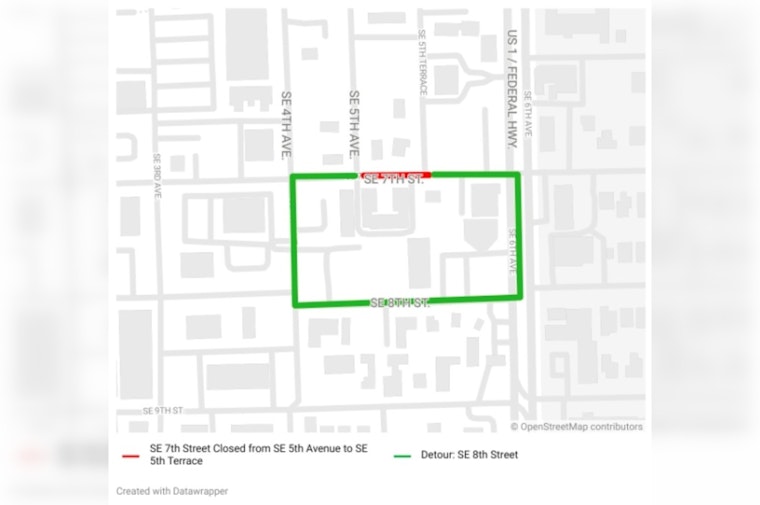 Westbound SE 7th Street in Downtown Fort Lauderdale Reopens After Water Main Repair