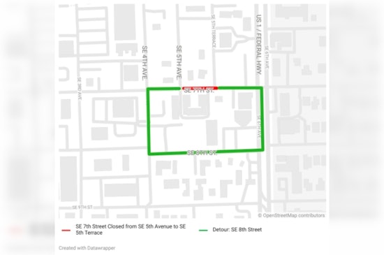 Westbound SE 7th Street in Downtown Fort Lauderdale Reopens After Water Main Repair