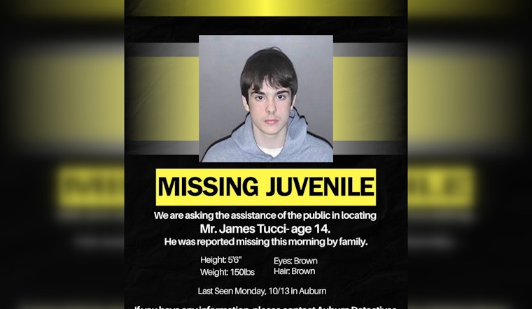 Auburn Police Seek Public's Help in Locating Missing 14-Year-Old Boy
