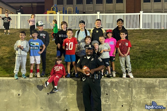 Boston Police Bond with West Roxbury Community at Holy Name Parish School Movie Night