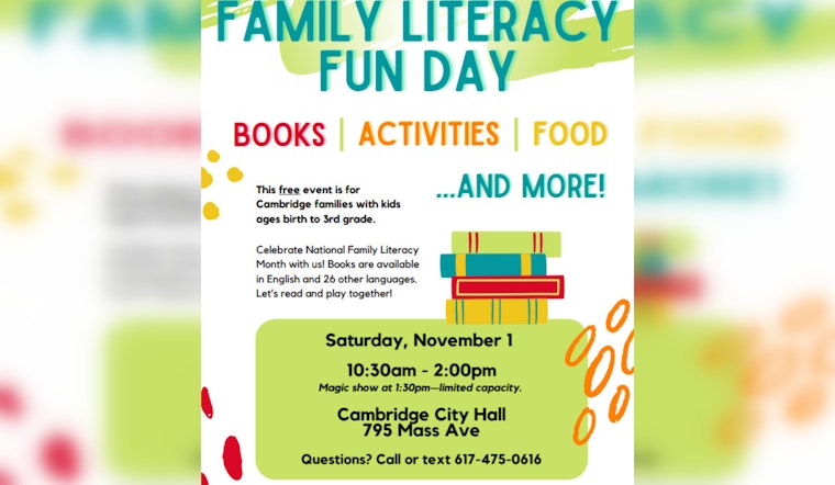 Cambridge Invites Families to 26th Annual Family Literacy Fun Day at City Hall